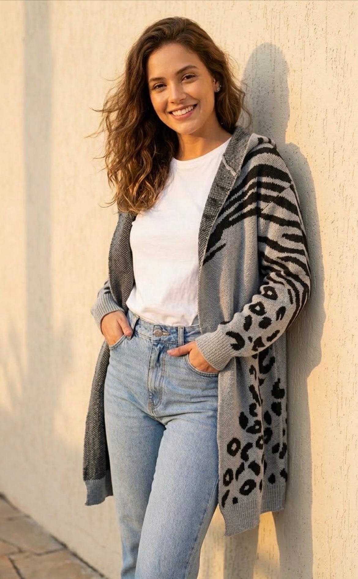 Cardigan print gris